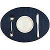 Placemats,Red-A Imitation Bamboo Oval Woven Vinyl Heat Resistant Placemats Washable Table Mats for Kitchen Table Set of 6,Navy Blue