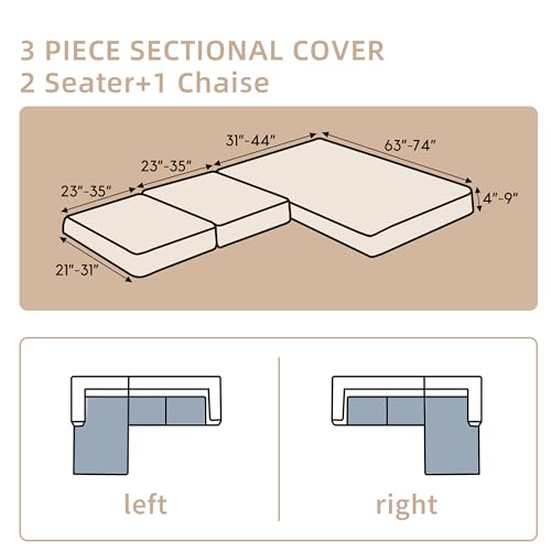 KaviKon Stretch Sectional Couch Covers, Wear Resistant L Shaped Sofa Slipcovers Washable Soft Protector Anti Slip Cover with Chaise Lounge(2PC*Seat Cushion Cover + 1PC*Chaise Cover, Herringbone Grey) — view 4