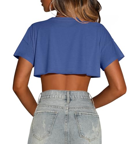 Image of Crop Tops for Women Oversized Short Sleeve T Shirts Crew Neck Cropped Tees