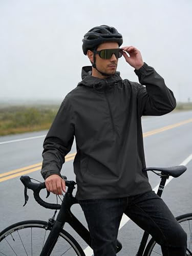 UIQUR Men\'s Pullover Rain Jacket Waterproof Windbreaker Lightweight Packable Raincoat for Cycling Running Hiking Golf Black M