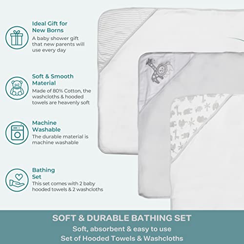Image of Spasilk Baby 3 Pack Soft Terry Hooded Towel Set for Newborn Boys and Girls Gray Lion One Size