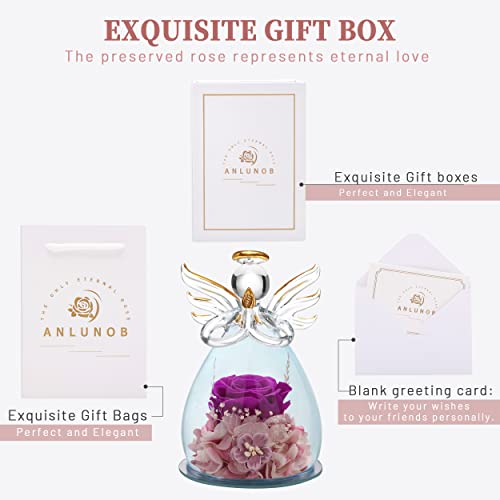 Anlunob Preserved Rose Birthday Gifts For Women Mom Grandma Wife, Glass Angel Figurines Gifts With Pretty Purple Flowers For Anniversary Wedding #TOP1