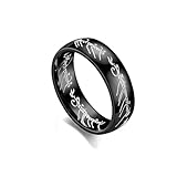 Ticome Tungsten Carbide Ring for Men Black One Ring for Men Magic Power Rings, Stainless Steel Fashion Rune Engraving Men's and Women's Daily Clothing Jewelry Accessories (Size 7)