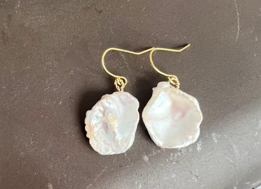 Gold Wire Wrapped Flat Freshwater Pearl Earrings