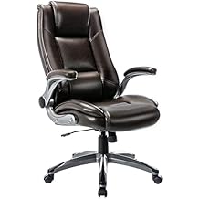 COLAMY Office Chair High Back Leather Executive Computer Desk Chair, Flip-up Arms and Adjustable Swivel Chair Thick Padding for Comfort and Ergonomic Design for Lumbar Support Classic Black