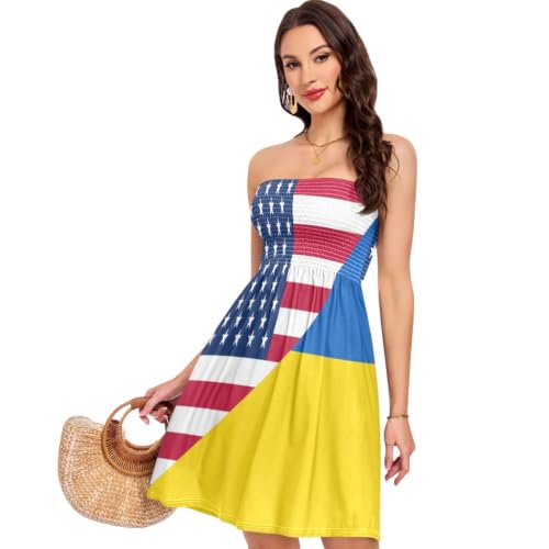 Robe d'été sans bretelles douce et extensible au motif bicolore États-Unis Ukraine