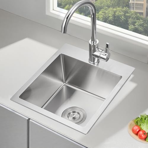 Hotis Drop in Bar Sink, 13x15 Inch Topmount RV Small Kitchen Wet Bar Sink, Stainless Steel Small Kitchen Sinks Brushed Nickel for Laundry Wet Bar Prep RV Office Outdoor Yard by HOTIS HOME - Used condition - Image 3