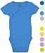 Boys Girls Baby Bodysuit made with Organic Cotton - Short Sleeve Kimono Style with Side Snaps Bodysuit and Gloved Sleeve - Baby Blue 6M
