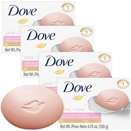 Image of Dove Soap, Pink Beauty Bar 4-Pack - 3-in-1 Moisturizing Face, Body & Hand Soap, 4.75 Oz Ea
