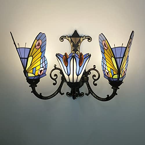 Gauua Tiffany Schmetterlings-Wandlampe 3-flammig Vintage