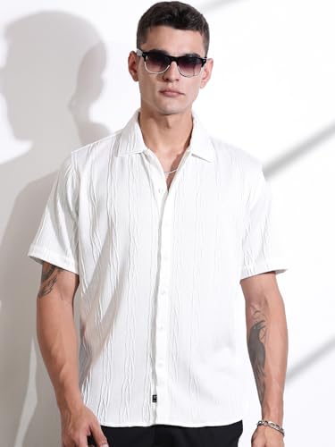 Image of Thomas Scott Men Polyester Blend Solid Oversized Fit Shirt