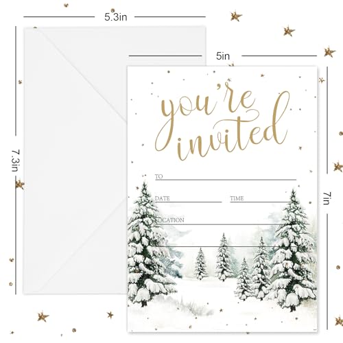 image for Whaline 25 Sets Christmas Invitations Snowy Forest Invitation Cards wi