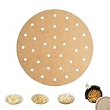 SEIWEI Perforiert 25cm Pergamentpapier für Luftfritteuseneinlagen, Rund Ungebleicht, 100 Blatt AirFryer Löschpapier, Bambus Dampfkorb, Backpapier, Mikrowelle, Backofen, Antihaft Kochen Braun