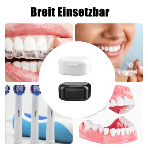 2 Stück Prothesendose,Tragbare Gebissdose,Zahnprothesen Box Mit Hängender, Tragbare Zur Aufbewahrung Und Reinigung Schnullern Und Zahnspangen(Schwarz, Weiß)