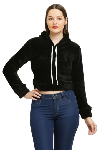 Nomi Indy Made Womens Fur Regular Fit Hooded Sweatshirt Crop