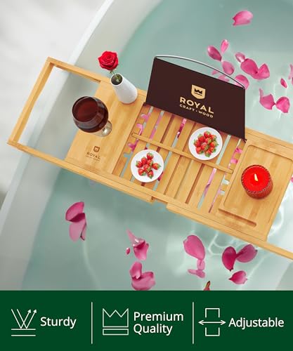 image for ROYAL CRAFT WOOD Premium Foldable Bathtub Tray - Wood Bath Tray for Tu