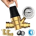 Procraan RV Water Pressure Regulator Valve with Gauge, Adjustable Lead-Free Brass Pressure Reducer with 2x 90° Elbows & Filter Screen for RV Camper Travel Trailer, 3/4" Garden Hose Thread
