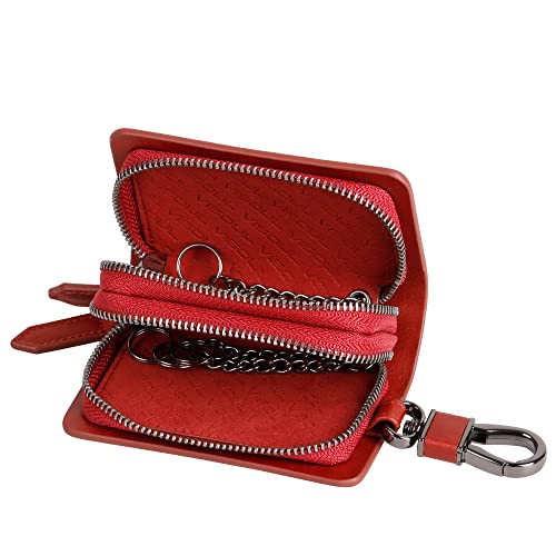 Image of VISOUL Car Key Case Holder Double Zipper, Leather Car Smart Key Fob Case with Keychain for Men and Women