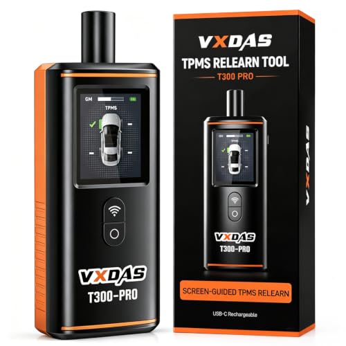 VXDAS T300 Pro TPMS Relearn Tool for GM Ford, Color Graphic On-Screen Guide, Quick Reset Tire Pressure Sensor Activation Tool, 315/433MHz, Type-C Rechargeable, Non-Slip Grip, Mute Slider