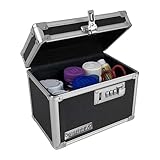 Vaultz Locking Medicine Box with Combination Lock - Secure Metal Lock Box Safe for Medication, Pills & Valuables, Small Lockbox with Code, Portable Storage Case, Black