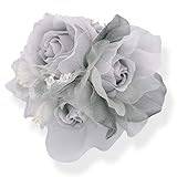 [クレインズコレクション] 手作り 三つ花ローズ コサージュ ブローチ 2WAY クリップ ピン フォーマル シーンや エレガント な装いに シルバー