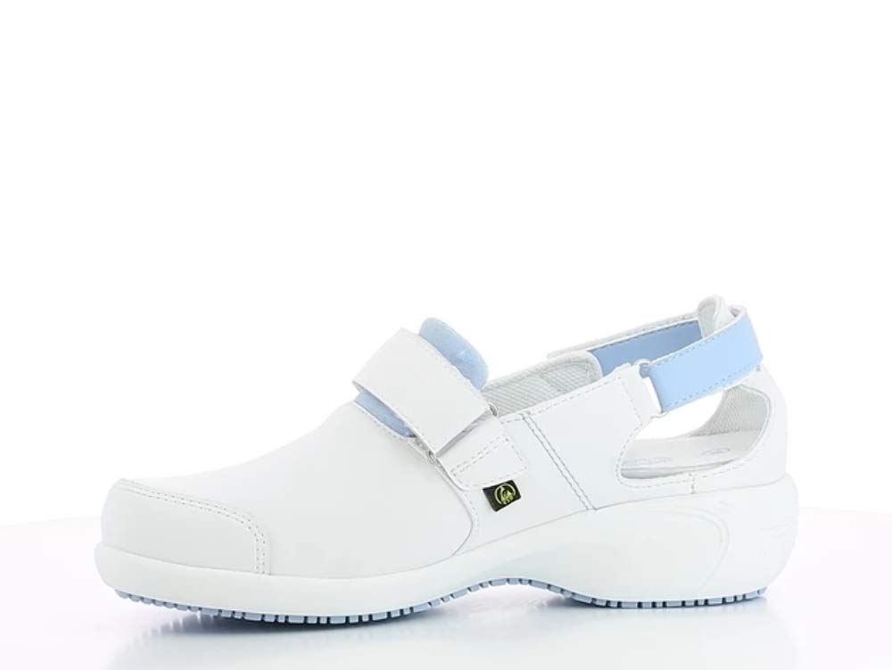 Oxypas Arbetsschuhe aus Leder - SALMA - Sicherheitsclog für Damen, rutschfeste und Bequeme Schuhe ideal für Krankenhaus und Pflege, Weiss, 40 EU