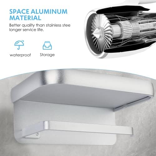 Toilet Roll Holder with Shelf, 2 in 1 Toilet Paper Holder Space Aluminum No Rust Single-Roll Tissue Holder Self Adhesive or Wall Mounted for Bathroom Washroom Toilet Kitchen, Silver