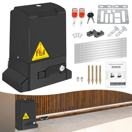 Hebitod Schiebetorantrieb Set 370W 800kg Flügeltorantrieb Torantrieb 12M garagentorantrieb, mit 2 Fernbedienung & Entriegelungsschlüssel, für Innenhof, Fabrik, Schwarz