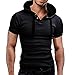 Men's Hooded Short Sleeve Polo Shirt (US:L (Tag XXXL), Dark Grey)