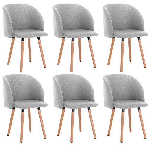 WOLTU Lot de 6 Chaise de Salle à Manger Chaise de Loisir rembourrée Assise en Lin, Gris Clair, BH120hgr-6