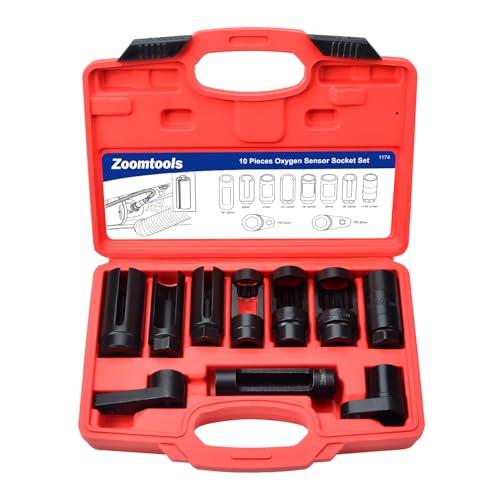Zoomtools 10Pcs O2 Oxygen Sensor Socket Set, 22mm 27mm 29mm Lambda Sensor Removal Tool Set Oil Pressure Sending Unit Removal Kit, 3/8 1/2 Drive
