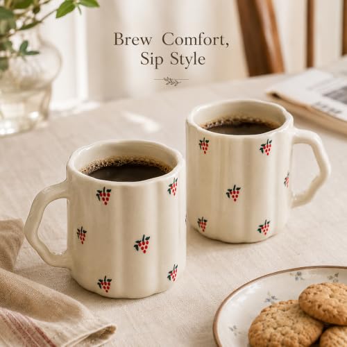 Image of The Earth Store Cream Grapes Coffee Mug - 300ML Ceramic Coffee Mugs Set of 6 | Microwave & Dishwasher Safe Mugs for Gift | Home | Office | Restaurant | Daily Use