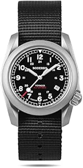 Boderry Titanium Automatic Field Watch 40 mm Military Watch Day Date Function 100 m Waterproof Nylon Strap Japanese Mechanical Movement with Screw Mechanism Crown -