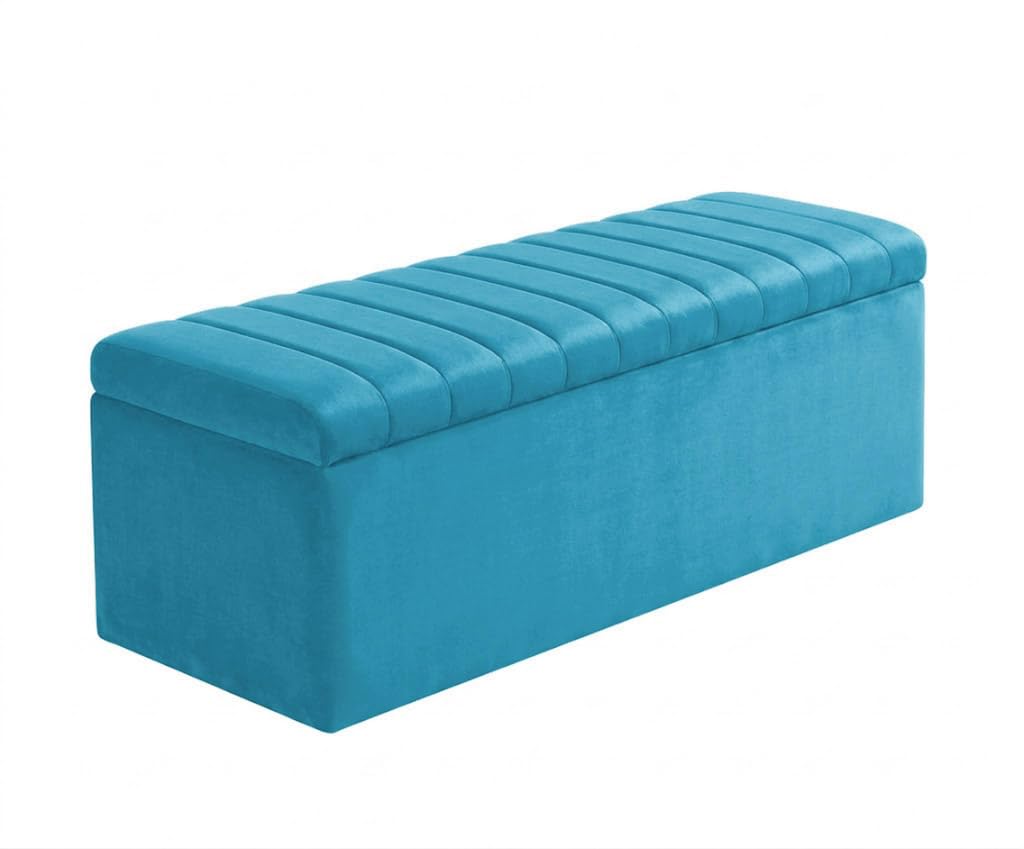 Large Ottoman Storage Box, Velvet Upholstered Blanket Box with Hinged Lid, End of Bed Storage Bench, Bedroom Ottoman Storage Bench, Storage Ottoman Seat for Living Room, Hallway & Bedroom