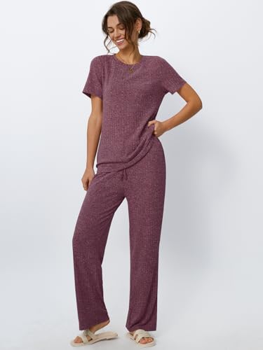 Image of LILLUSORY Womens Lounge Sets 2 Piece Matching Travel Outfits | Lightweight Ribbed 2 Piece Set, Breathable, Stretchy, Wrinkle-Resistant, Travel Ready, Versatile