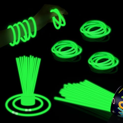 ZSMKJIAYE 40 Pack 8 Green Glow Sticks Bracelet Necklaces Bulk with 40 Connectors Neon Glow In The Dark Party favors Supplies for Holiday Birthday Party Decoration (Green)