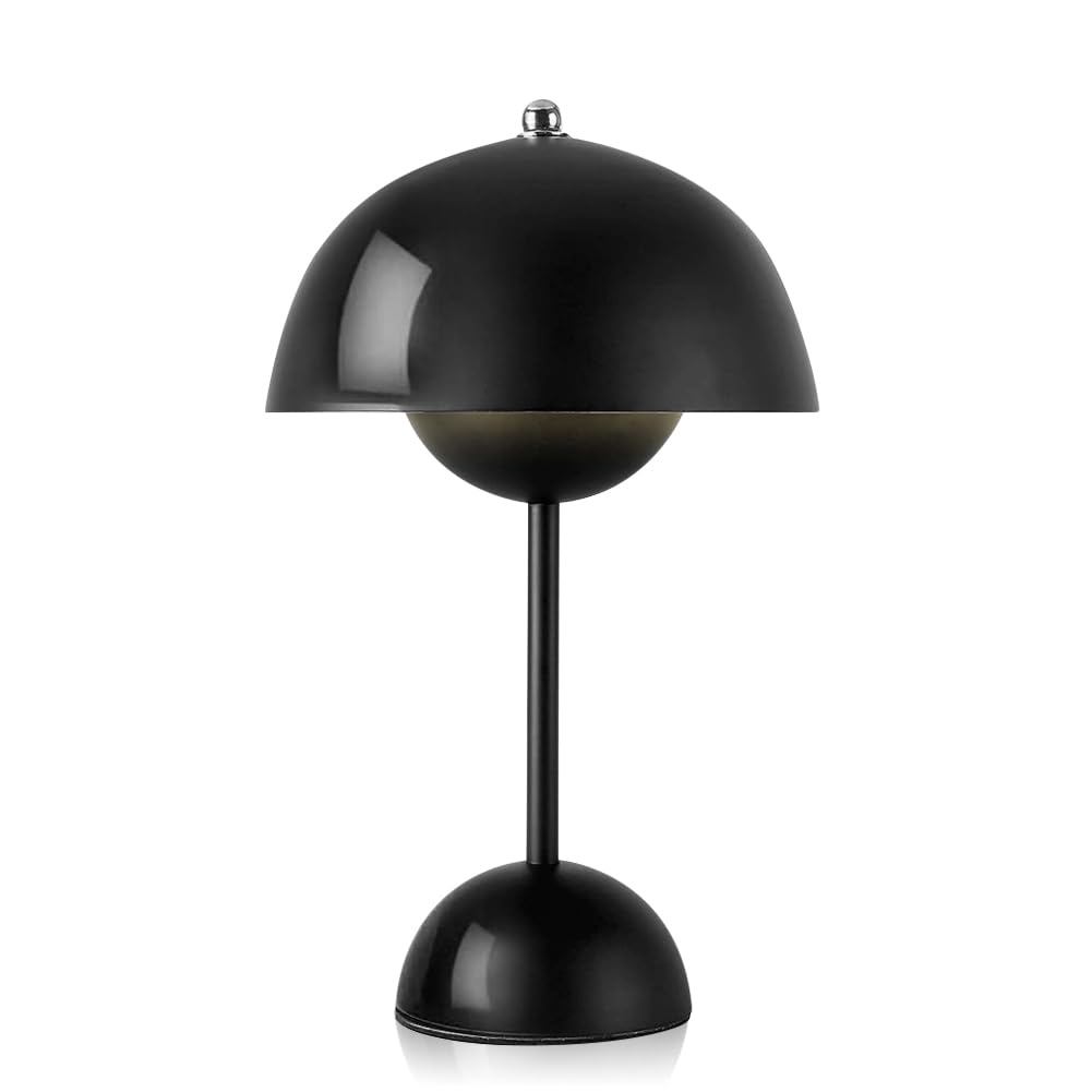 FOGARI Lámpara de mesa regulable, lámpara Flowerpot, lámpara de seta, lámpara LED inalámbrica, regulable, 3 colores de luz ajustables, batería interna recargable con cable de carga USB, [clase