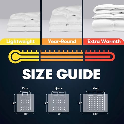 Image of Serta Goose Feather Down Fiber Comforter Oversize Queen - 100% Cotton Cover Duvet Insert - Hotel Luxury Hypoallergenic Bedding Comforter All Season Medium Warmth 90 x 98 Inch White