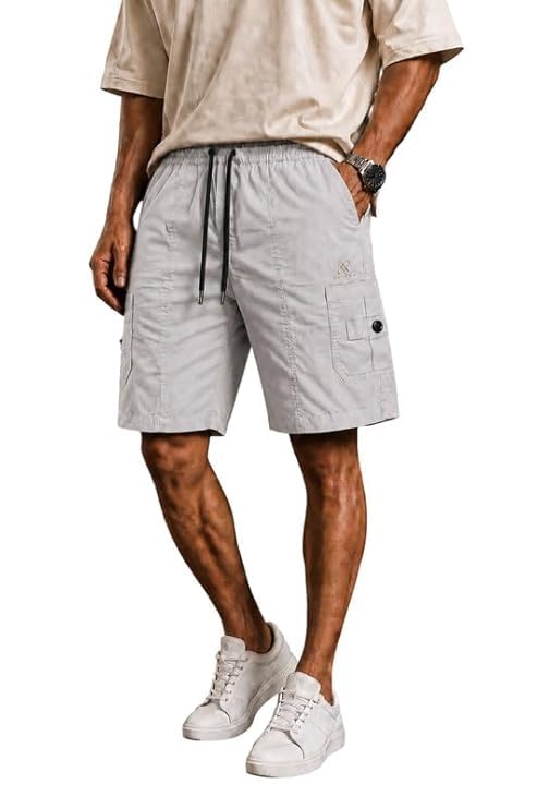 Men's Cargo Shorts for Men | Lightweight Utility Shorts with Multiple Pockets | Elastic Waist Drawstring Casual Summer | Outdoor Travel Beach.-picture-36