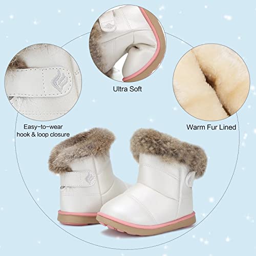 Cior Toddler Snow Boots For Girls Boys Winter Warm Kids Button Boots Outdoor Shoes Txa-88-White-24 #TOP4