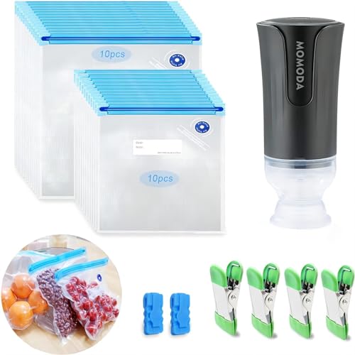 Comparison: Best Sous Vide Bags 2 MOMODA Sous Vide Cooking Bags - Set of 20 | BPA-Free Reusable Vacuum Seal Bags with Air Valve for Joule and Anova Cookers | Freezer Safe Vacuum Food Storage Bags with Upgraded Electric Pump Included