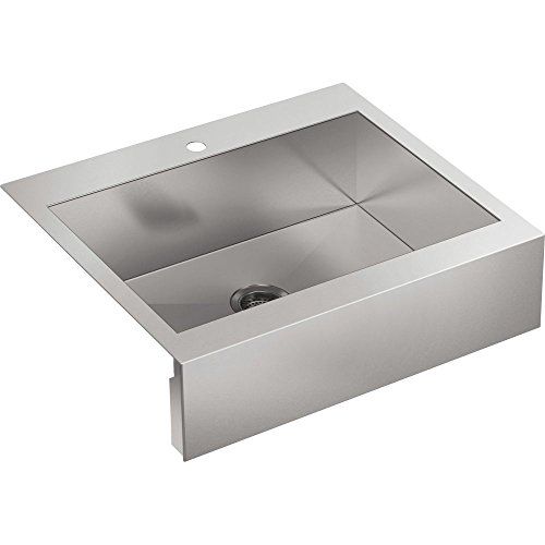 KOHLER Vault 30" Single Bowl 18-Gauge Stainless Steel Farmhouse Apron Front Kitchen Sink with Single Faucet Hole Top Mount Installation K-3935-1-NA