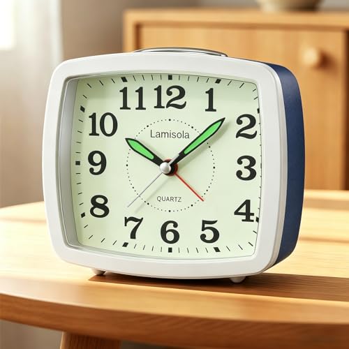 Image of Lamisola Analog Travel Alarm Clock for Bedroom, Small Desk Clock Blue | Retro Battery Clock for Bathroom Shelf Table Bedside, Night Light Silent Snooze Clear Display for Kids Senoirs Teens