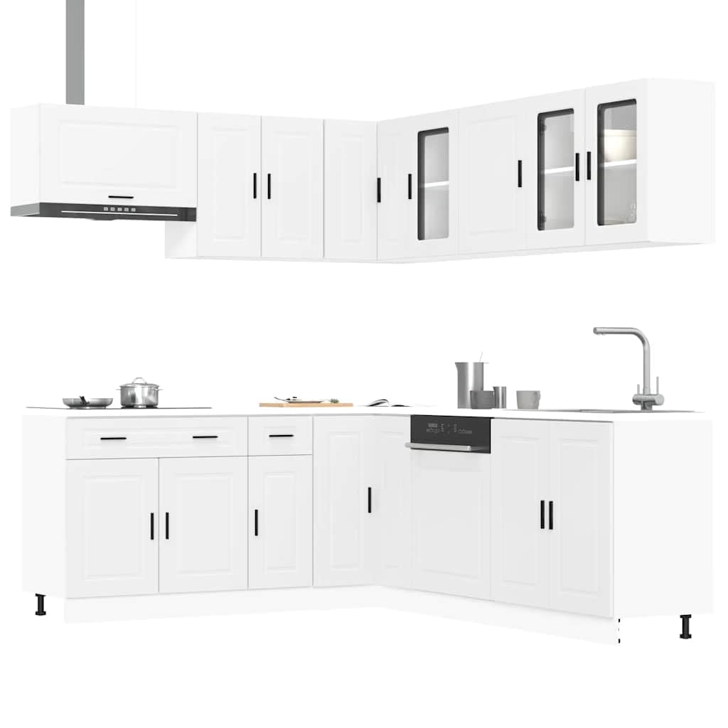 Mobile da cucina Porto bianco, 11 pezzi, set di mobili da cucina modulari in legno, mobili da cucina modulari con pensili e pensili per molto spazio in cucina e sala da pranzo