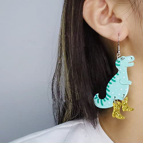 Cute Acrylic Animal Drop Earrings Colorful Boots Chicken Hen Dinosaur Lovely Panda With Bamboos Funny Animal Dangle Earrings For Women Girls Christams Birthday Gift-Dinosaur #TOP4