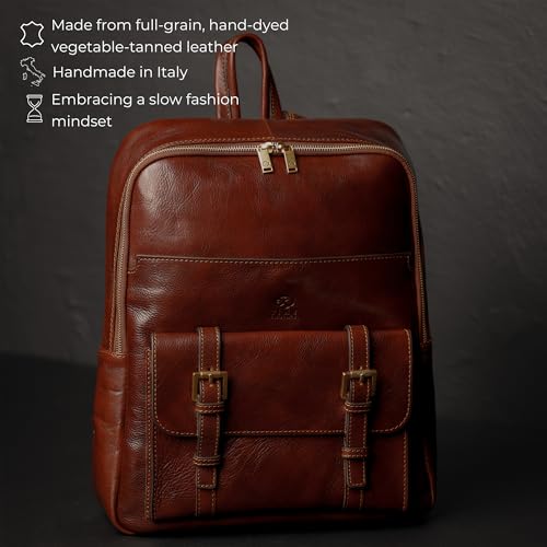 Image of Time Resistance Leather Backpack for Men and Women - Laptop Bag up to 15 inch - Brown Business Rucksack