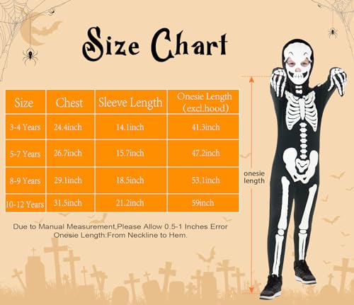 Faybox WSKL10003-S Skeleton Costume For Kids Boys,Glow In The Dark Halloween Costume Skeleton Onesie thumb #5