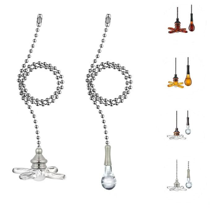 Image of Ceiling Fan Pull Chain, Pack of 2 Ceiling Fan Cords with 6 Inches Fan Pulls Set with Connector (Nickel color)