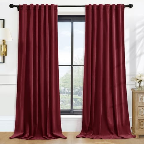 P Pothuiny Blackout Velvet Curtains 84 Inches Long, 2 Panels Burgundy Velvet Drapes...