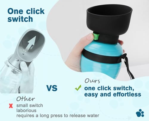 pecute Trinkflasche Hunde für Unterwegs, Hundetrinkflasche Silikon Wasserflasche Hund mit Faltbarer Wasserschale, Hunde Trinkflasche to Go, Haustier Trinknapf Tragbare Blau S 350 ml